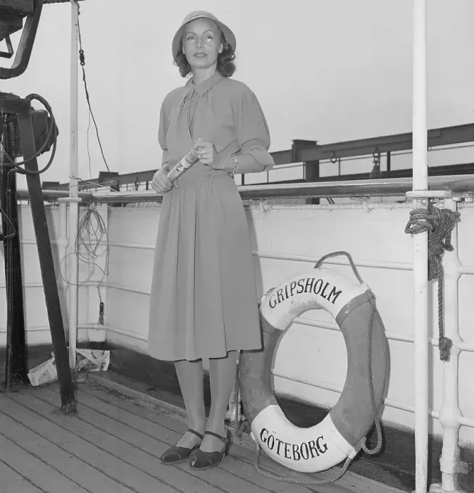 Framed Print : Actress Greta Garbo Posing on Ship Deck Framed Print : Actress Greta Garbo Posing on Ship Deck