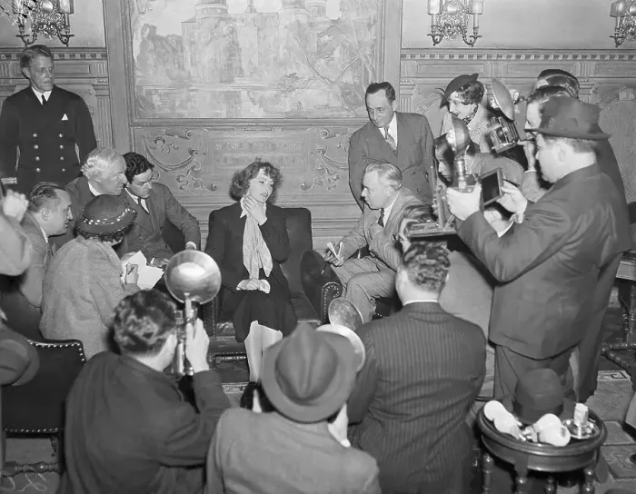 Framed Print : Actress Greta Garbo with Reporters Framed Print : Actress Greta Garbo with Reporters