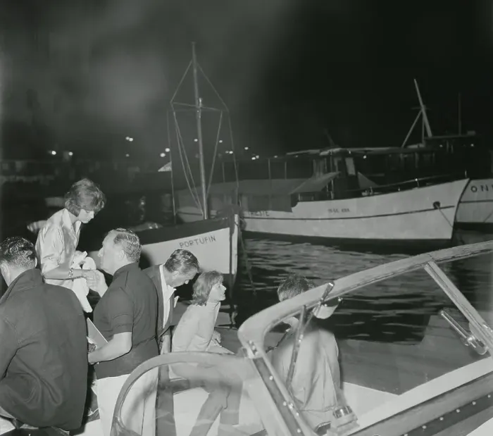 Framed Print : Actress Greta Garbo on Yacht with Admirers