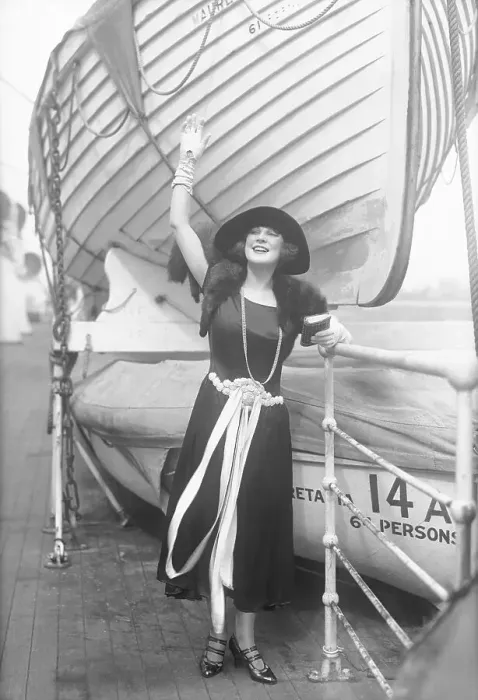 Framed Print : Actress Justine Johnstone Waving near Boat Framed Print : Actress Justine Johnstone Waving near Boat