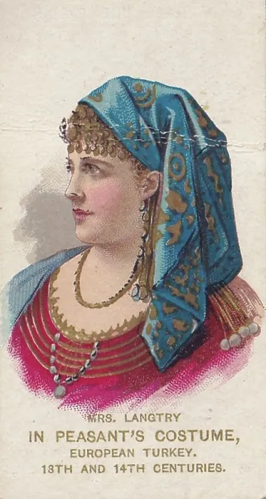 Framed Print : Actress Lily Langtry in stage costume, on Duke's cigarette card, 1888 Framed Print : Actress Lily Langtry in stage costume, on Duke's cigarette card, 1888