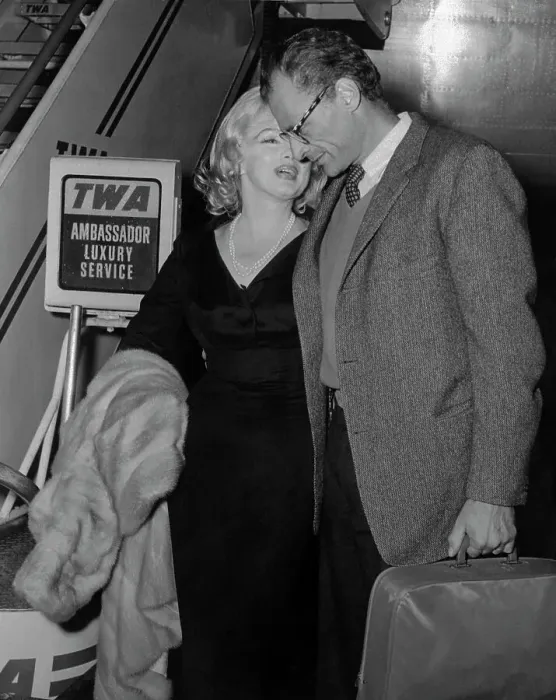 Framed Print : Actress Marilyn Monroe Whispering into Husbands Ear Framed Print : Actress Marilyn Monroe Whispering into Husbands Ear