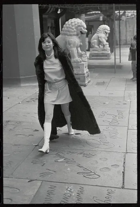 Framed Print : Actress Tsai Chin Walking Down Street in Hollywood