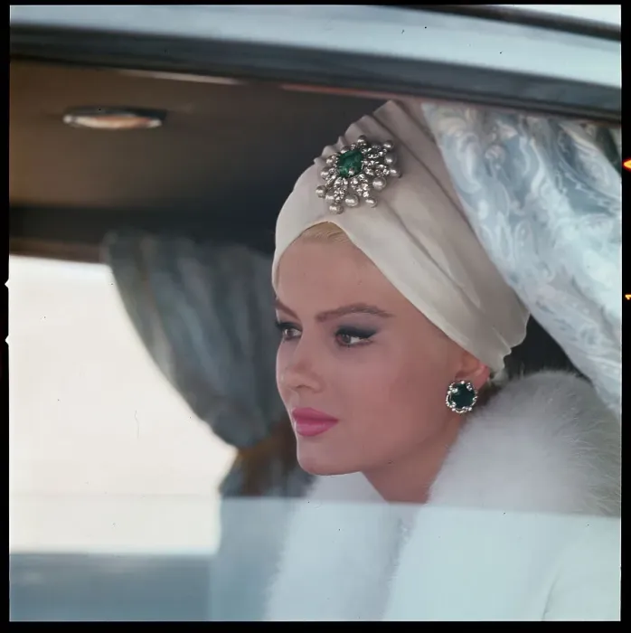 Framed Print : Actress Virna Lisi in Limousine Wearing Turban Framed Print : Actress Virna Lisi in Limousine Wearing Turban