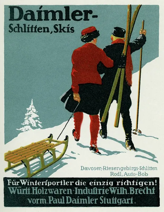 Framed Print : Ad For Daimler Schlitten, Skis Framed Print : Ad For Daimler Schlitten, Skis