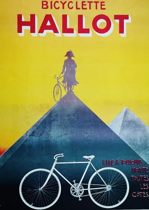 Framed Print : Ad for hallot bicycles: the cyclist overcomes all obstacles like Napoleon