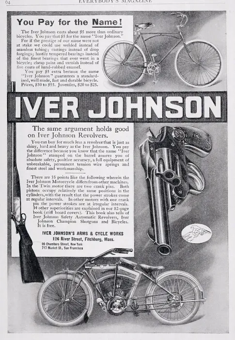 Framed Print : Advertisement for Iver Johnson Bicycles and Firearms