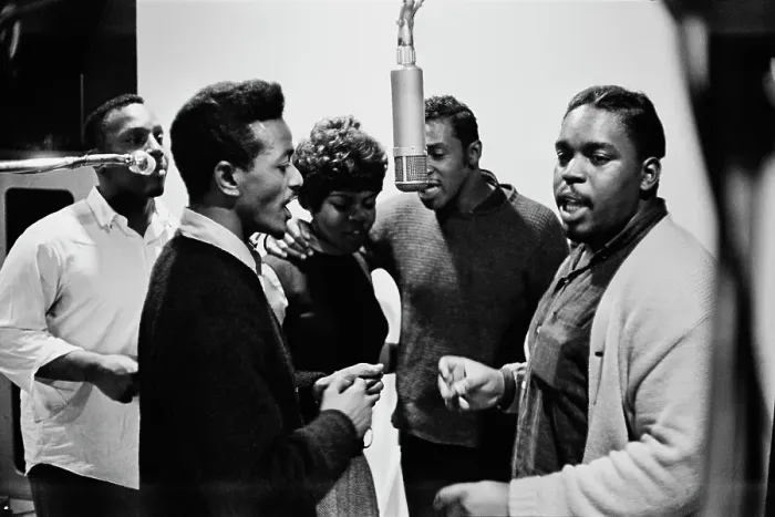 Framed Print : Ad Libs. American vocal group the Ad Libs recording their follow-up single Framed Print : Ad Libs. American vocal group the Ad Libs recording their follow-up single