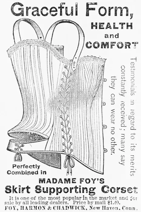 Framed Print : Advertisement for Madame Foy's Skirt Supporting Corset Framed Print : Advertisement for Madame Foy's Skirt Supporting Corset