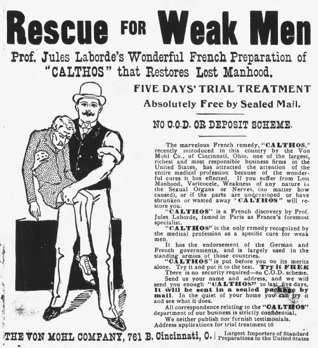 Framed Print : Advertisement for Product Which Helps Weak Men Framed Print : Advertisement for Product Which Helps Weak Men