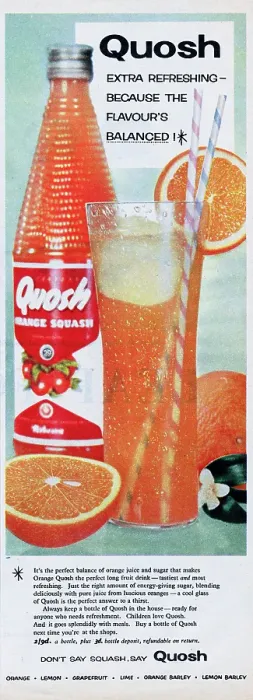 Framed Print : Quosh. 1956: Advertisement for Quosh Orange Squash with the caption Extra
