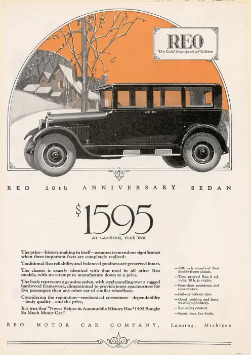 Framed Print : Ad for REO Motor Car's 20th Anniversary Sedan Framed Print : Ad for REO Motor Car's 20th Anniversary Sedan