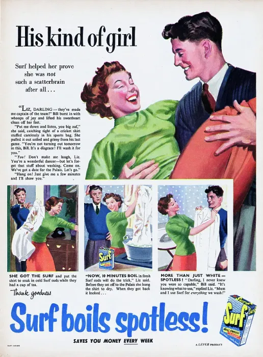 Framed Print : Surf. 1955: A advertisement for Surf washing powder Framed Print : Surf. 1955: A advertisement for Surf washing powder