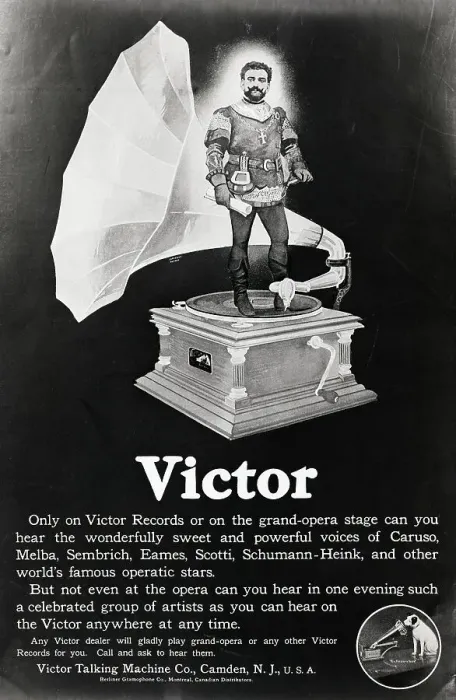 Framed Print : Ad Victor Records with Knight and Phonograph Framed Print : Ad Victor Records with Knight and Phonograph