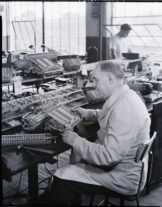 Framed Print : Adding Machine Factory Worker Seated Framed Print : Adding Machine Factory Worker Seated