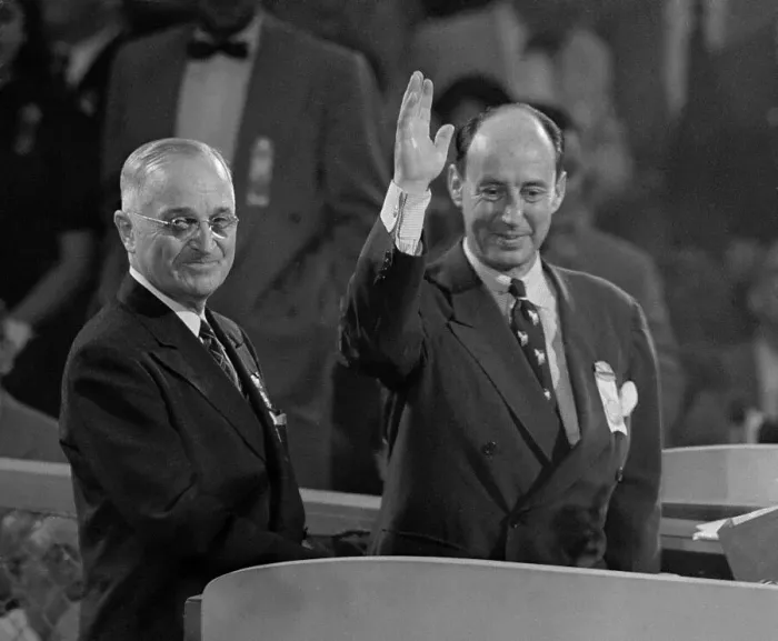 Framed Print : Adlai Stevenson Waving to Crowd at Podium with President Truman Framed Print : Adlai Stevenson Waving to Crowd at Podium with President Truman