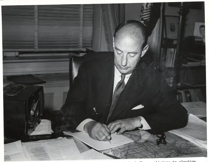 Framed Print : Adlai Stevenson Writting At Desk 1952 Framed Print : Adlai Stevenson Writting At Desk 1952