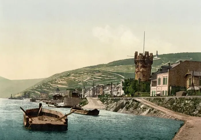 Framed Print : Adlerturm and Niederwald near Ruedesheim am Rhein, Hesse, Germany, Historic, digitally restored reproduction of a photochrome print from the 1890s Framed Print : Adlerturm and Niederwald near Ruedesheim am Rhein, Hesse, Germany, Historic, digitally restored reproduction of a photochrome print from the 1890s