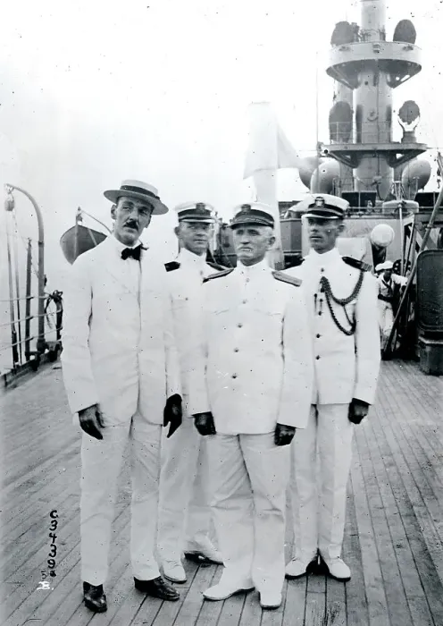 Framed Print : Admiral Caperton poses with a group of officers aboard the flagship Washington