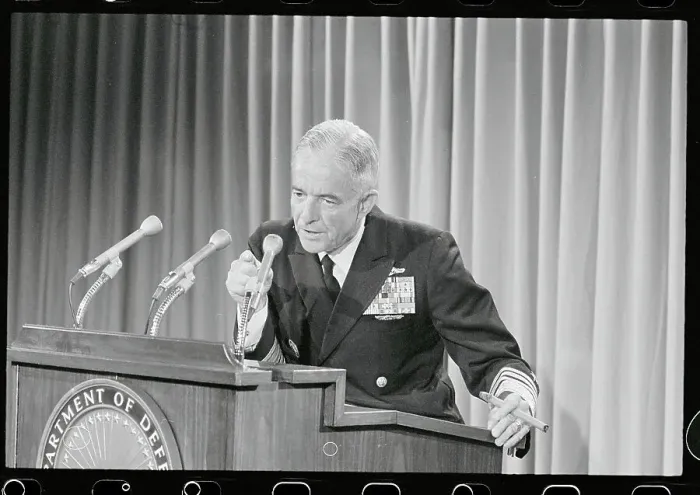 Framed Print : Admiral John McCain Jr Speaking at News Conference Framed Print : Admiral John McCain Jr Speaking at News Conference