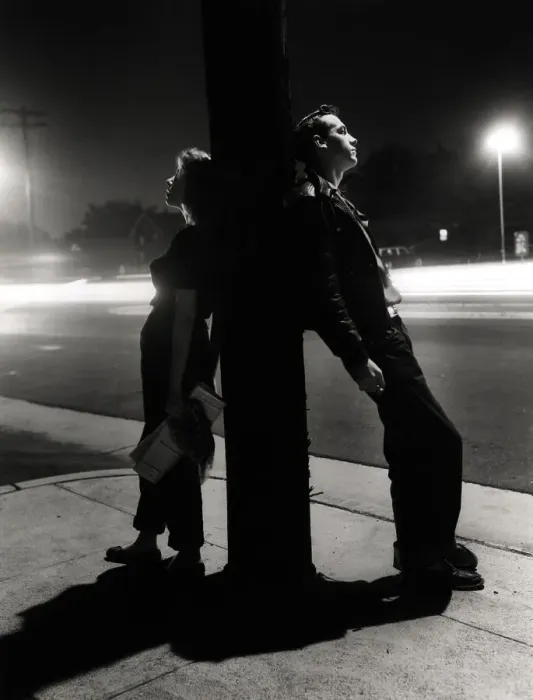 Framed Print : Adolescents Leaning on Pole Framed Print : Adolescents Leaning on Pole