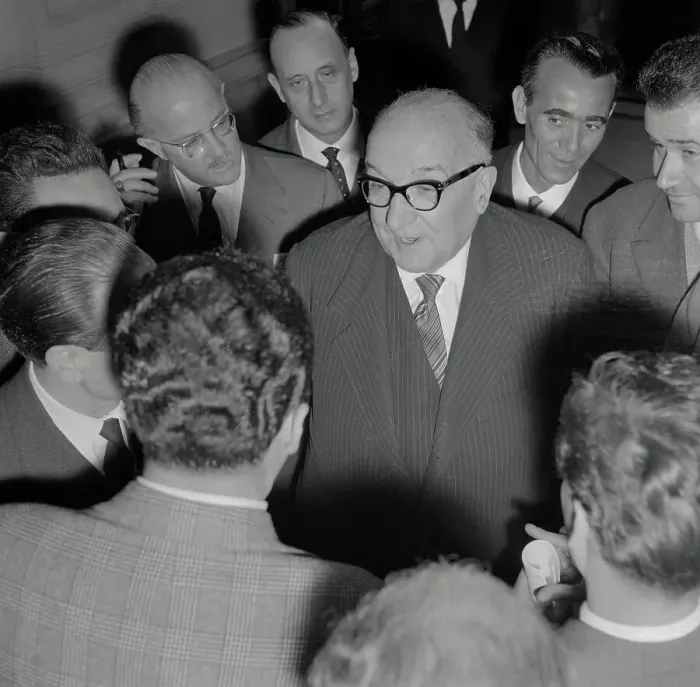 Framed Print : Adone Zoli Surrounded by The Press