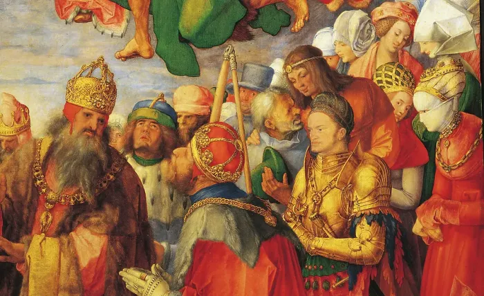 Framed Print : The Adoration of the Holy Trinity (The Landauer Altarpiece), by Albrecht Drer, 1511, 16th Century, oil on poplar panel, cm 135 x 123, 4 Framed Print : The Adoration of the Holy Trinity (The Landauer Altarpiece), by Albrecht Drer, 1511, 16th Century, oil on poplar panel, cm 135 x 123, 4