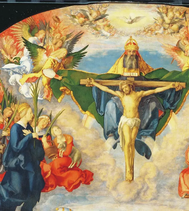 Framed Print : The Adoration of the Holy Trinity (The Landauer Altarpiece), by Albrecht Drer, 1511, 16th Century, oil on poplar panel, cm 135 x 123, 4 Framed Print : The Adoration of the Holy Trinity (The Landauer Altarpiece), by Albrecht Drer, 1511, 16th Century, oil on poplar panel, cm 135 x 123, 4
