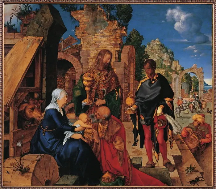 Framed Print : Adoration of the Magi, by Albrecht Drer, 1504, 16th Century, oil on fir panel, cm 100 x 114 Framed Print : Adoration of the Magi, by Albrecht Drer, 1504, 16th Century, oil on fir panel, cm 100 x 114