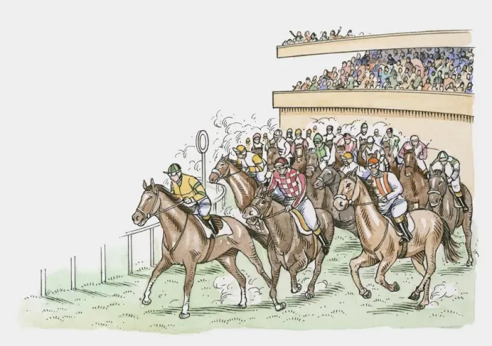 Framed Print : adult men, competition, crowd, day, domestic animal, horizontal, horse racing, ink and brush Framed Print : adult men, competition, crowd, day, domestic animal, horizontal, horse racing, ink and brush