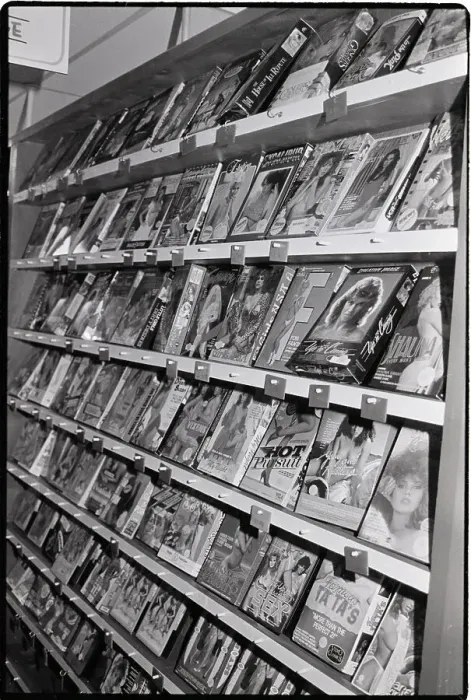 Framed Print : Adult Video Tapes On Shelf In Store Framed Print : Adult Video Tapes On Shelf In Store