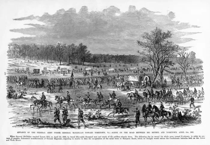 Framed Print : Advance of General McClellan, Yorktown, Virginia, 1862 Civil War Engraving Framed Print : Advance of General McClellan, Yorktown, Virginia, 1862 Civil War Engraving