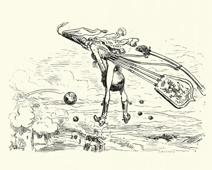Framed Print : Adventures of Baron Munchausen Flying on the Cannonball Framed Print : Adventures of Baron Munchausen Flying on the Cannonball