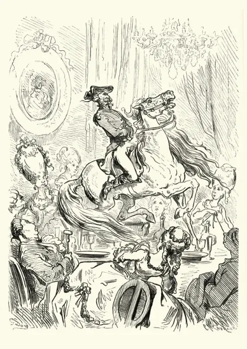 Framed Print : Adventures of Baron Munchausen him mount the tea table Framed Print : Adventures of Baron Munchausen him mount the tea table