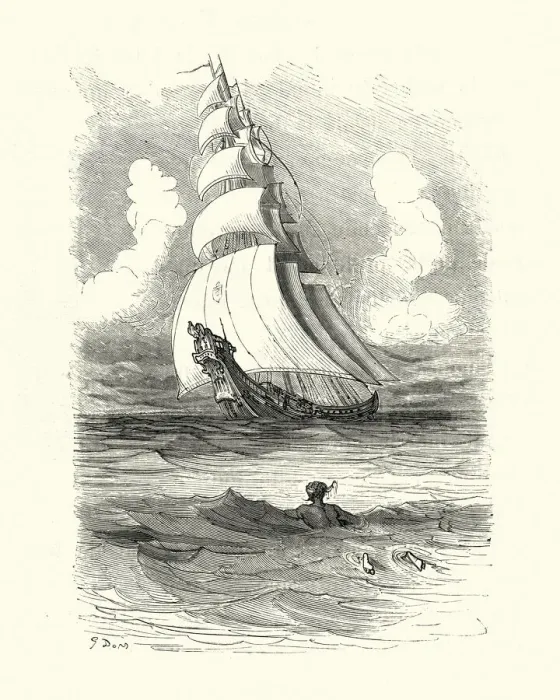 Framed Print : Adventures of Baron Munchausen, Rescued from the sea Framed Print : Adventures of Baron Munchausen, Rescued from the sea