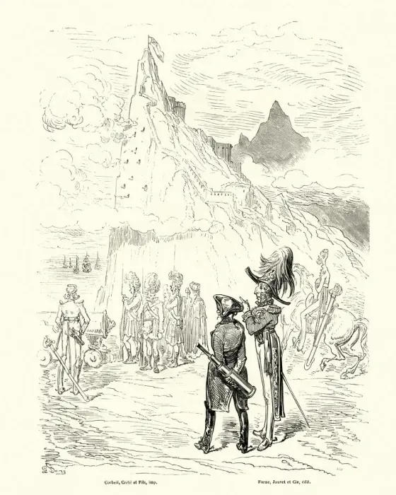 Framed Print : Adventures of Baron Munchausen, at the Siege of Gibraltar Framed Print : Adventures of Baron Munchausen, at the Siege of Gibraltar
