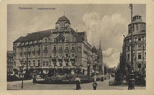 Aegidientorplatz, Hannover, Lower Saxony, Germany, postcard with text, view around ca 1910, historical, digital reproduction of a historical postcard, public domain, from that time, exact date unknown