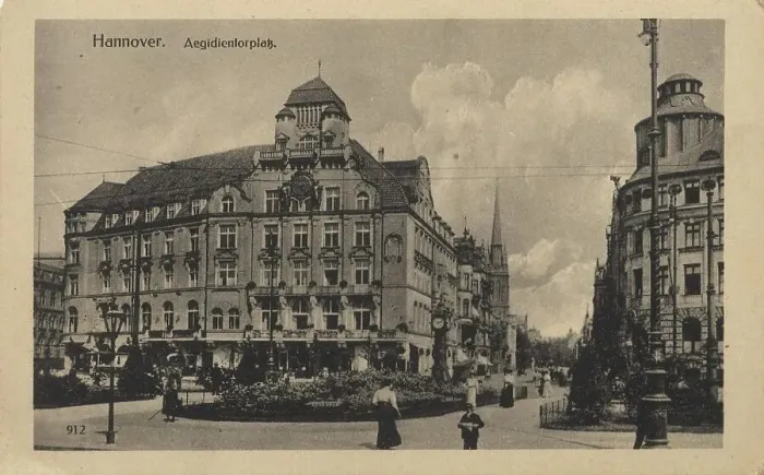 Framed Print : Aegidientorplatz, Hannover, Lower Saxony, Germany, postcard with text, view around ca 1910, historical, digital reproduction of a historical postcard, public domain, from that time, exact date unknown