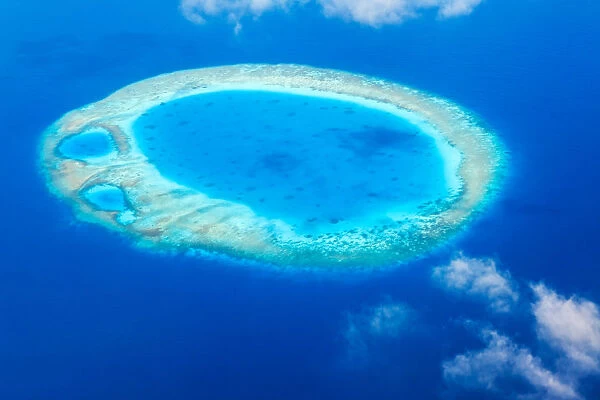 Aerial of atoll in the Maldives, Indian Ocean