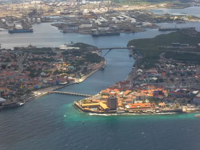 Framed Print : Aerial of the coast and Willemstad, CuraAzao Framed Print : Aerial of the coast and Willemstad, CuraAzao