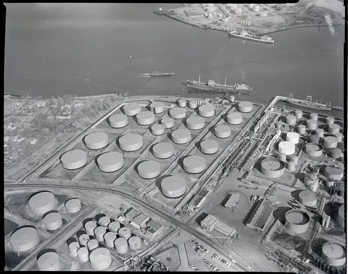 Framed Print : Aerial Of Complex W / Oil Tanks & Ships Framed Print : Aerial Of Complex W / Oil Tanks & Ships