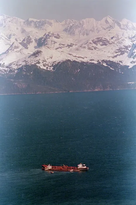 Framed Print : Aerial Of Exxon Valdez & Mountains Framed Print : Aerial Of Exxon Valdez & Mountains