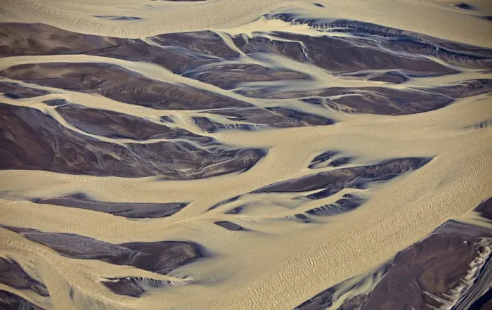 Framed Print : Aerial of muddy glacial riverbed, Iceland Framed Print : Aerial of muddy glacial riverbed, Iceland