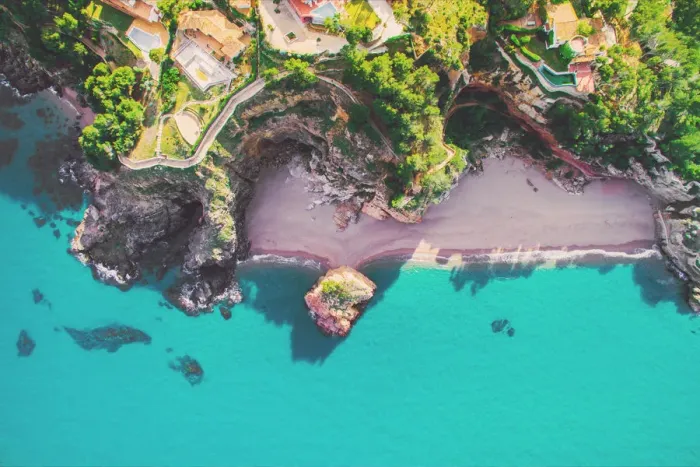 Framed Print : Aerial picture taken with drone of a beautiful beach with turquoise water and island in the Mediterranean Costa Brava Framed Print : Aerial picture taken with drone of a beautiful beach with turquoise water and island in the Mediterranean Costa Brava