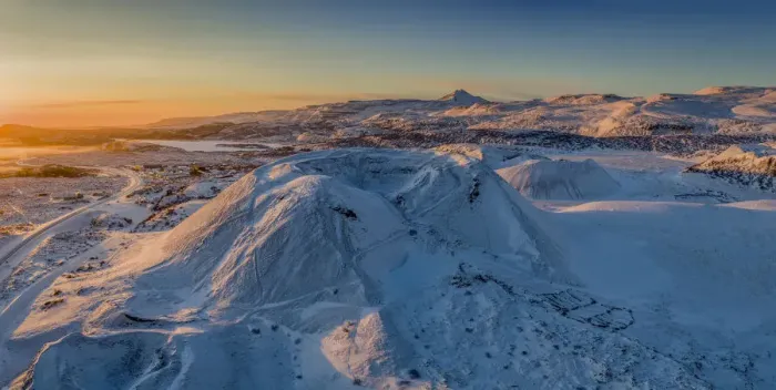 Framed Print : Aerial of snow covered mountains and lava Framed Print : Aerial of snow covered mountains and lava