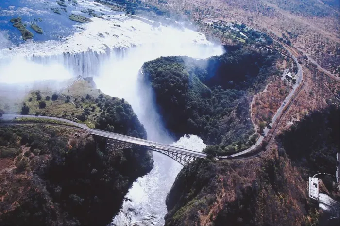 Framed Print : aerial view, africa, bridge, cascading, day, destination, landscape, mist, nature Framed Print : aerial view, africa, bridge, cascading, day, destination, landscape, mist, nature