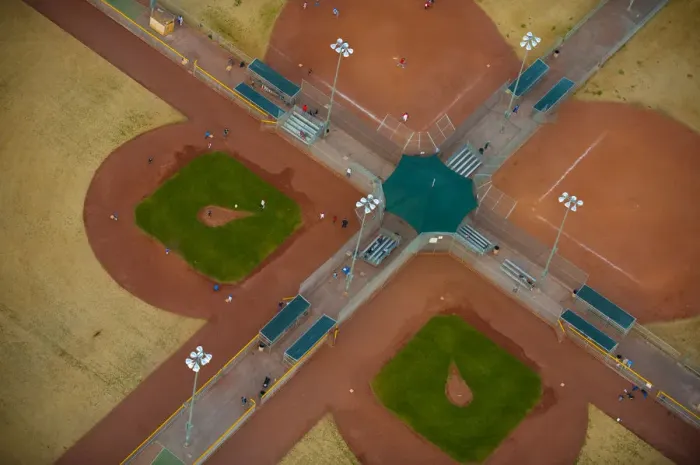 Framed Print : Aerial view over baseball fields Framed Print : Aerial view over baseball fields
