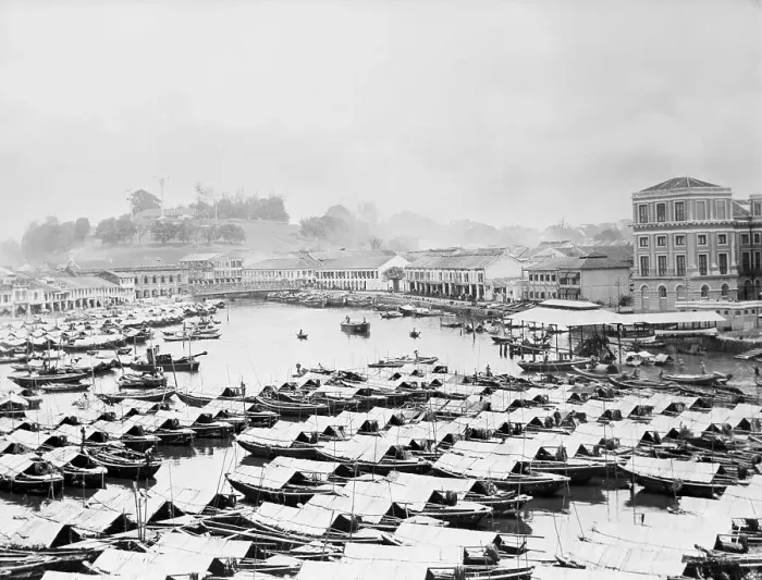 Framed Print : Aerial View of Boat Quai of Singapore Framed Print : Aerial View of Boat Quai of Singapore