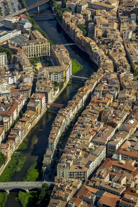 Framed Print : Aerial view, Call, Jewish quarter on the river Onyar, Girona, Catalonia, Spain Framed Print : Aerial view, Call, Jewish quarter on the river Onyar, Girona, Catalonia, Spain