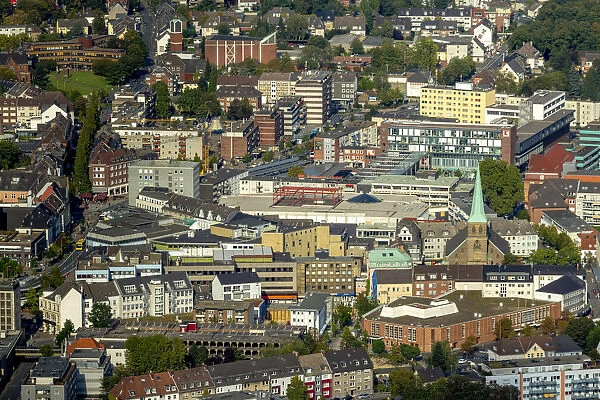 Aerial view, city centre with the Provost Church of St. Cyriacus, Bottrop, Ruhr district, North Rhine-Westphalia, Germany
